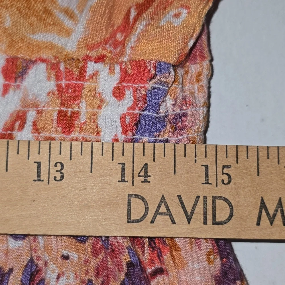 Myra Bag V-Neck A-Line Orange Purple Floral Elastic Waist Dress Womens Size L - Picture 13 of 16